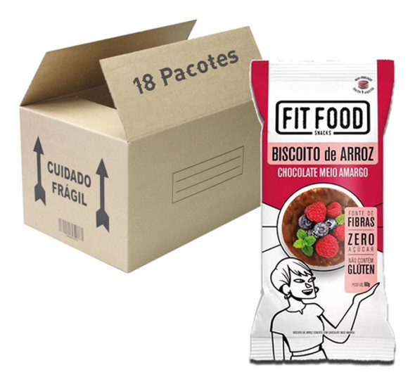 Biscoito De Arroz Chocolate Meio Amargo Fit Food 60g (18x) 0