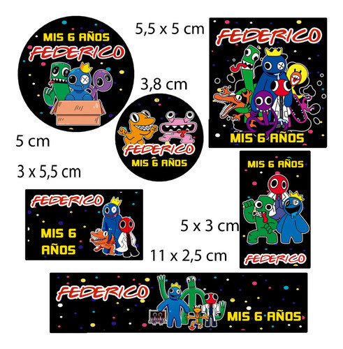 Kit 144  Stickers Troquel Rainbow Friends Colores Candy Bar 1