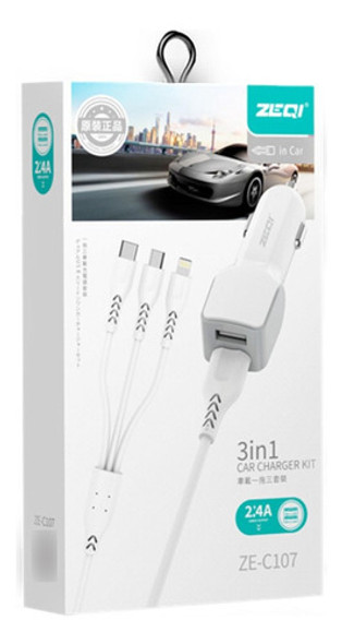 Zeqi Cargador Para Auto 2.4a (con Dos Salidas Usb + Cable Us 0