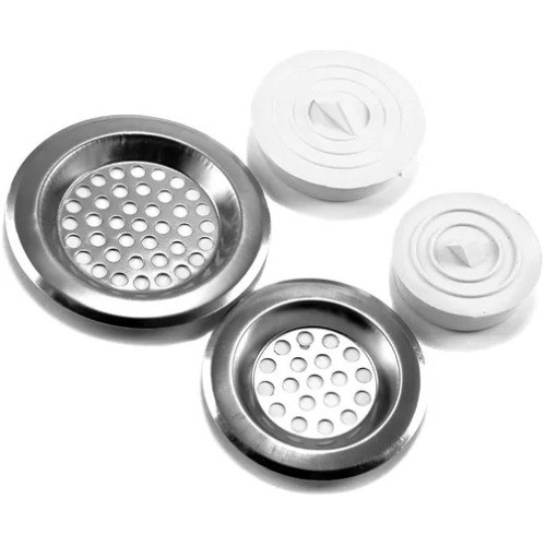Set 2 Rejillas De Acero Inoxidable + 2 Tapones Para Bacha 0
