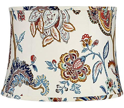 Blanco Con Estampado Paisley Pantalla De Lámpara De Tambor M 0