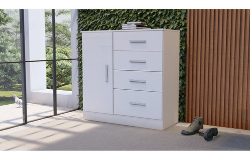 Cômoda Berflex Londres, 1 Porta, 4 Gavetas, Branco - Com0015 1