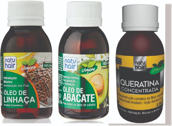 Kit Natuhair 2 Óleos Vegetais -linhaça E Abacate + Queratina 0
