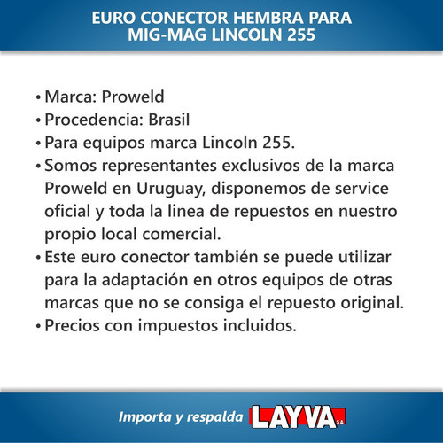 201160 Euro Conector Hembra Mig Para Lincoln 255 Layva 1