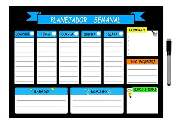 Quadro Planejador De Metal Semanal 29x40cm +caneta E Suporte 0