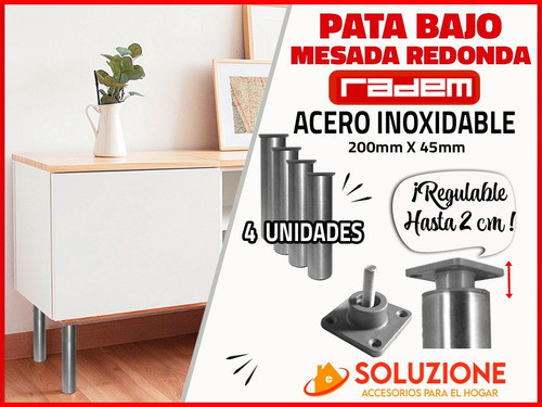 Pata Redonda Acero Inoxidable Regulable 200mm X 4 Unidades 1