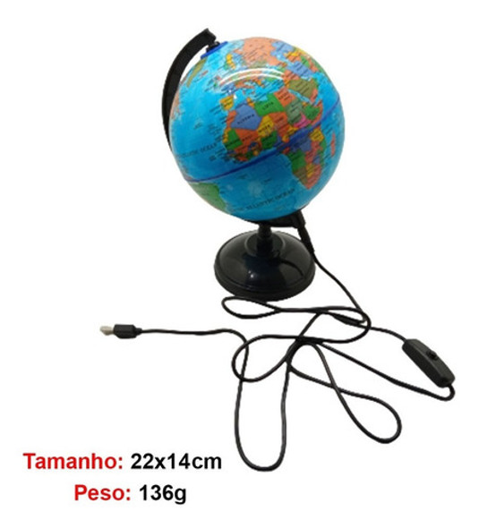 Globo Terrestre Iluminado Cartografia Política Mapa 14cm 1