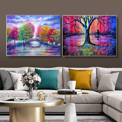 Juego De 6 Kits De Pintura Con Diamantes 5d Arbol Paisajes 1