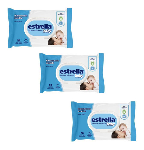 Pack X 3 Toallitas Húmeda H Sensible Aloe Vera Estrella Baby 0