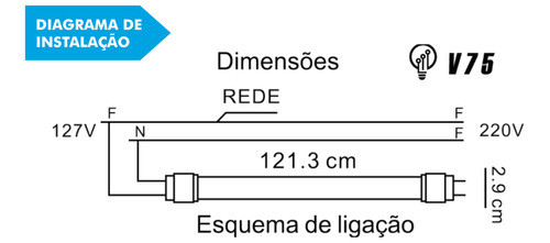 Caixa 10 Lâmpada Led Fortled Tubular 18w 1,20m 1851lm 1
