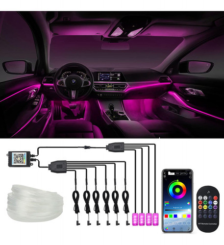 Led Interior Auto 8mts Fibra Óptica Rgb Control App 10 En 1 0
