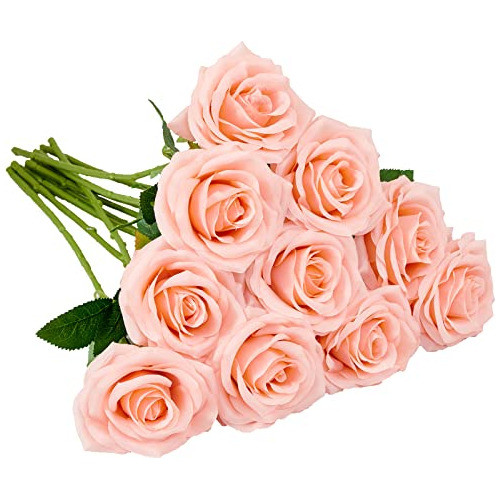 Rosas Artificiales De Seda 10u.  Durazno/coral 0