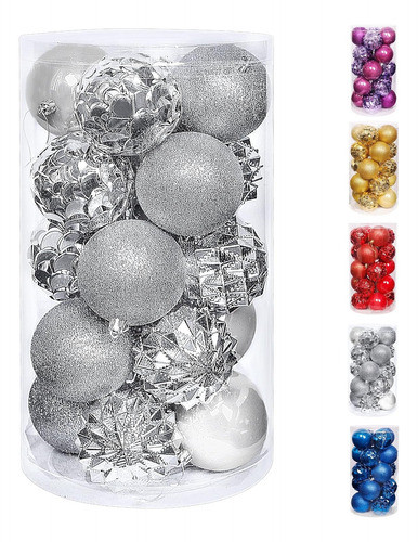 Adornos Navideños Para Arbol Bolas Plateadas 34 Unidades 0