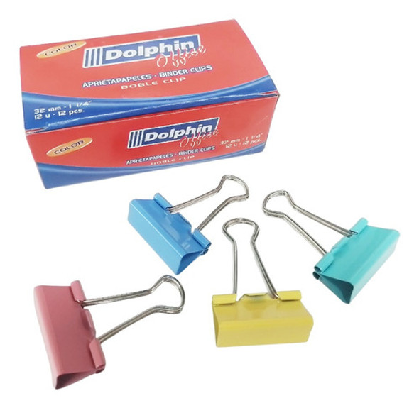 Aprieta Papel Binder Clip Dolphin 32 Mm Color X 12 Unidades 0