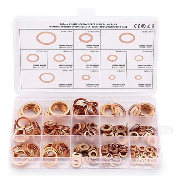 280pcs/caja 12 Tamaño Arandelas Cobre Sólido Tapón De Sumide 0