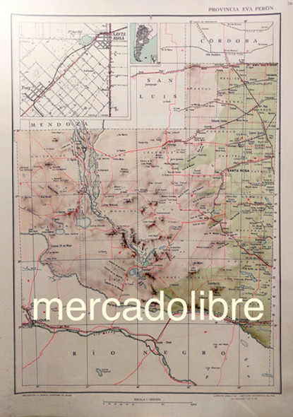 Mapa 1953 Provincia Eva Peron La Pampa Ferrocarril Ruta 1