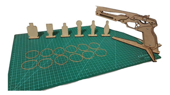 Arma De Elástico (rubber Band Gun) Em Mdf +6 Alvos+12elást 0