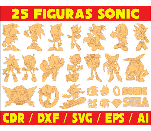 Pack Vectores Corte Laser - 25 Figuras Sonic 0