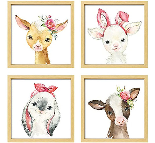 Artbyhannah Framed Woodland Baby Girl Nursery Wall Art Decor 0