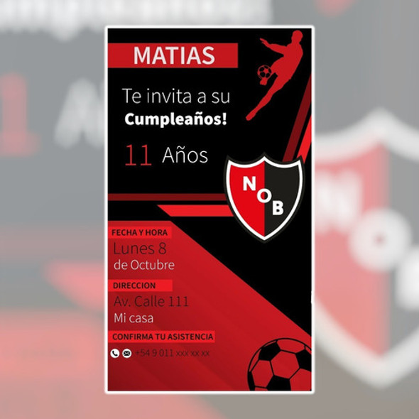 Tarjeta Cumpleaños Newells Futbol Invitación Digital Imprimi 0
