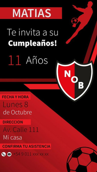 Tarjeta Cumpleaños Newells Futbol Invitación Digital Imprimi 1