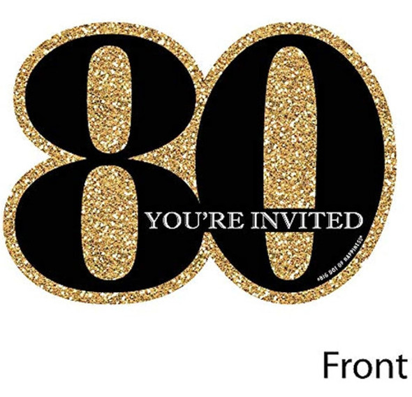 Adulto  Oro  Con Forma De 80o Cumpleaños Relleno  Invitacion 1