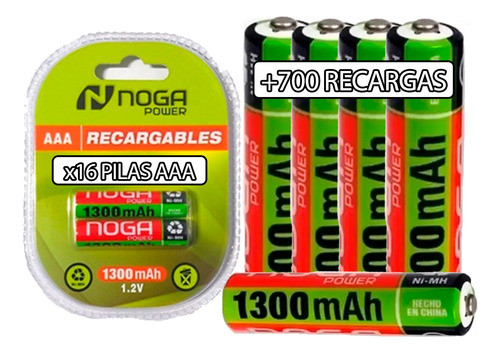 Pilas Aaa Recargables Pack X16 Noga 1300mah Mayorista Pcreg 0