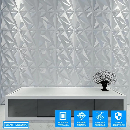 Kit 32 Placas 3d Pvc 50x50cm Decora Parede Diamond +2 Moldur 0