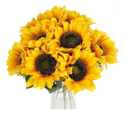 Cewor 10pcs Girasoles Artificiales Con Seda De Tallo Largo D 0