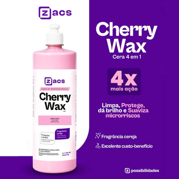 Cera Limpadora Cherry Wax 1l Zacs Brilho Proteção Aplicador 1