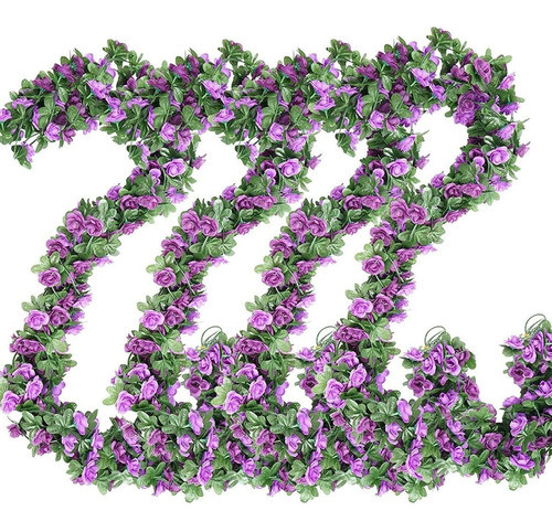 4 Guirnaldas De Flores De Rosas Artificiales - Morado 0