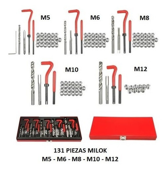 Kit Insertos Reparacion Rosca Milok 131 Pc  M5 M6 M8 M10 M12 0 Kit Insertos Reparacion Rosca Milok 131 Pc  M5 M6 M8 M10 M12 0