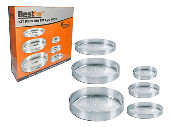 Kit Peneira Inox C/6 Cozinha Culinária Farinha Tapioca Fuba 0