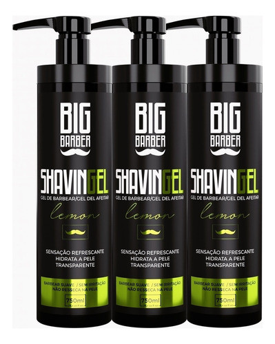 Shaving Gel De Barbear Big Barber 750ml Limão Pezinho 3 Unid 0