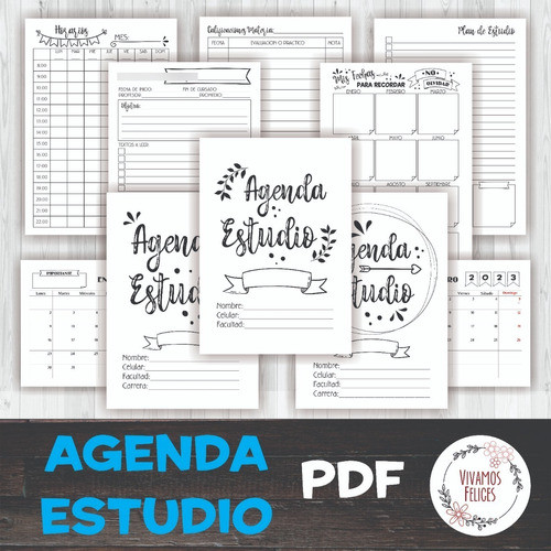 Kit  Imprimible Agenda Estudiante Estudio Estudiantil Pdf 1
