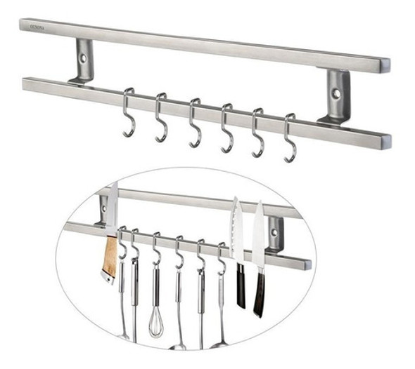 Barra Magnética Inox Luxo Suporte Facas Tesouras C/ Ganchos 0