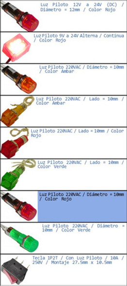 Luz Piloto 10mm 220vac Alterna Ac Rojo Ojo De Buey-p 1