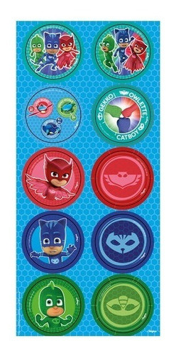 60 Adesivos Decorados P/ Aniversário Pj Masks 1