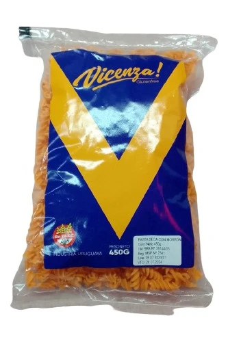 Fideos Vicenza Tirabuzón Sin Gluten Con Morrón 450g 0