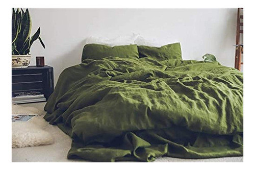 Funda Nórdica De Algodón Verde Musgo Con Botón Boho Edredón 0