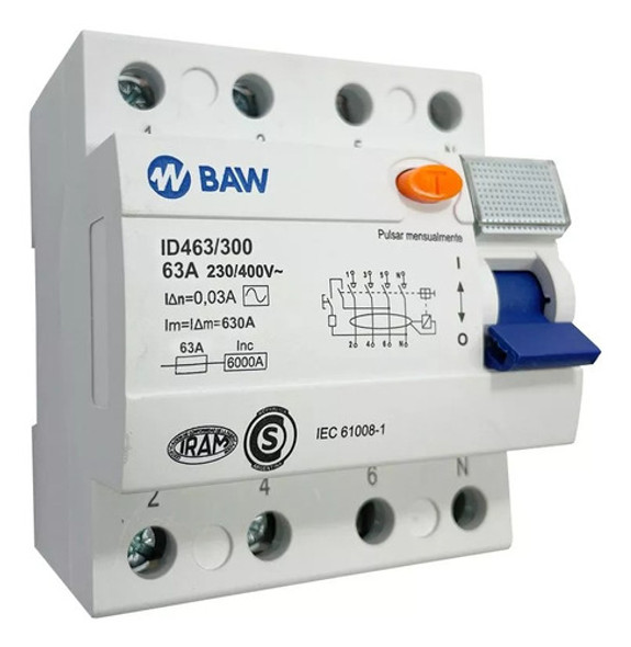 Disyuntor Diferencial Tetrapolar 4 X 63 Amper Baw 4x63 0