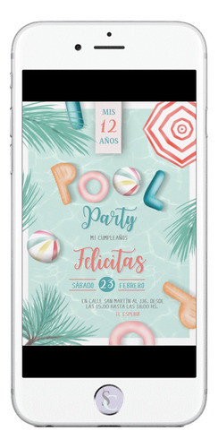 Invitación Cumpleaños Tarjeta Digital Pool Party Pileta 0