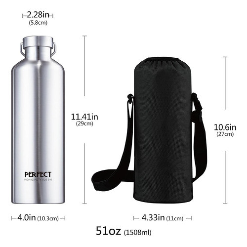 P+ Plus Perfect Sliver 51 Oz 316 Botella De Agua Aislada Al 1