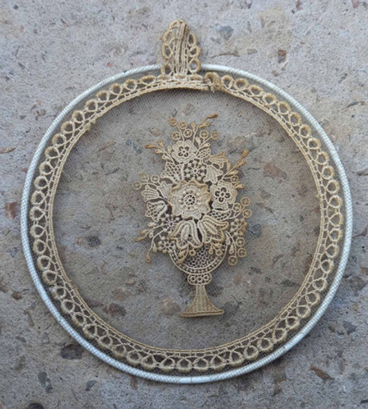 Antiguo Bordado Decoracion P/colgar 15,3cm Diametro 0