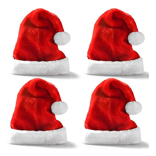 Gorro De Papá Noel 4 Unidades De Felpa De Terciopelo Rojo Co 0