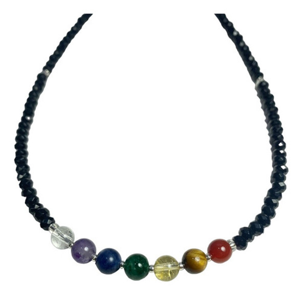 Collar Tanza Metal 7 Chakras Gemas Mostacilla 6mm Monte Kura 1