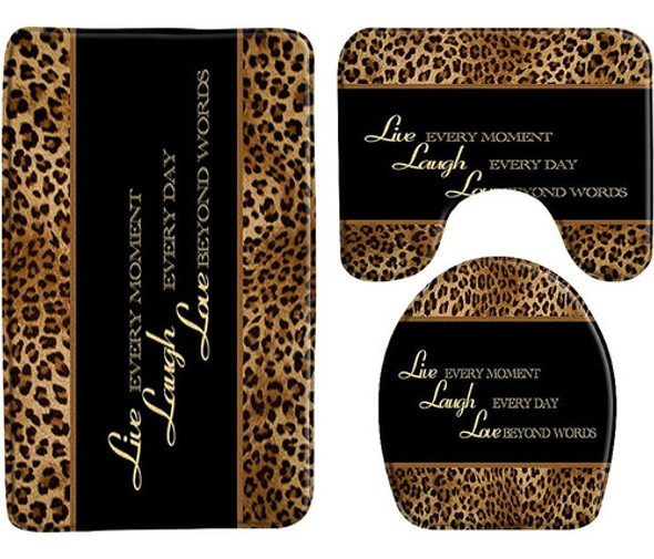 Leopard Print 3 Piezas Bath Mats Live Laugh Love Rugs Sets, 0