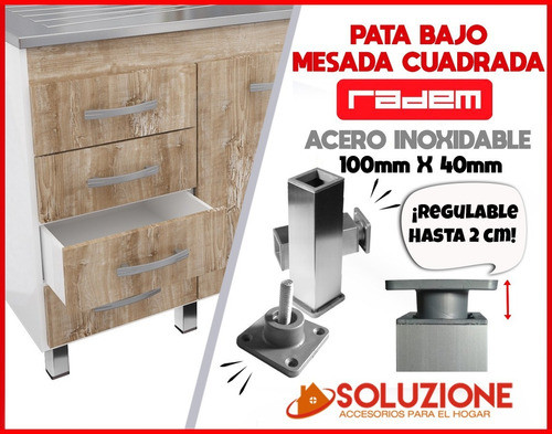 Pata Cuadrada Acero Inoxidable Regulable 100mm Mueble 1