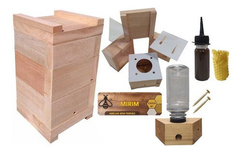 Caixa Abelhas Mirim 10x10 Atrativo +cera +alimentador +placa 0