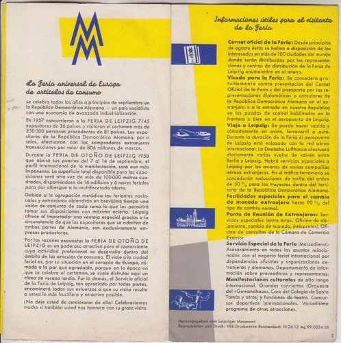 1958 Folleto Feria Internacional Muestras Leipzig Alemania 1